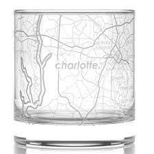 Charlotte City Map Rocks Glass Engraved