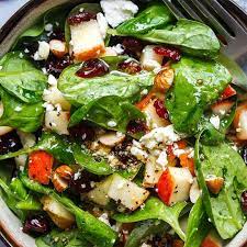 This is a simple salad you can eat any time! Apple Feta Spinach Salad Recipe Healthy Spinach Salad Recipe Eatwell101