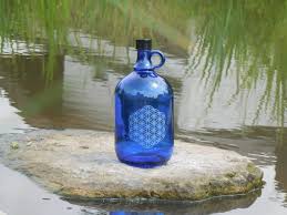 Blue Glass 2 Liter Handle Bottle With