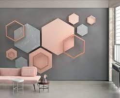 3d Stereo Hexagonal Geometric Mural