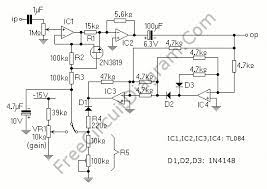 The audio signal goes thru c1, r1, d1, c2, r3. Tl084 Audio Compressor Agc Electronic Circuit Diagram