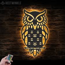 Owl Metal Wall Art With Led Light Owl