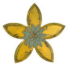 15in Distressed Yellow Wood Flower