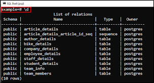 how to describe a table in postgresql
