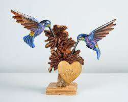 Blue Hummingbirds Statue Colorful Duo