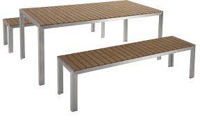 Giantex wooden dining bench seating chair rustic indoor &outdoor furniture (rustic brown&black). Nardo Garden Dining Table And 2 Benches Brushed Aluminium Garden Sets