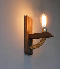 Wall Lampreclaimed Wood Sconce With Rope Rope Wall Lamp Etsy
