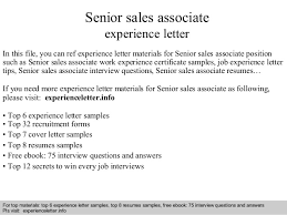 Senior Sales Associate Experience Letter