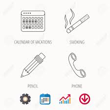 Phone Call Calendar Of Vacations And Pencil Icons Smoking Linear