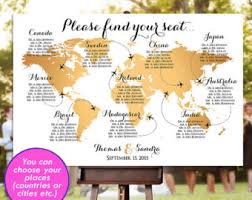 Wedding Seating Chart Rush Service Gold World Map Plane Etsy