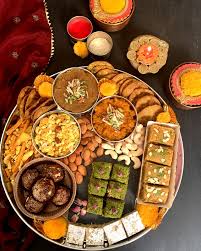 diwali sweet snacks platter ribbons