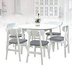 Redefine your dining experience with elegant round dining room tables for 6 at alibaba.com. Amazon Com Sk New Interiors Dining Room Set Of 6 Yumiko Chairs And Extendable Round Dining Table Kitchen Modern Solid Wood W Padded Seat White Color With Light Gray Cushion Table