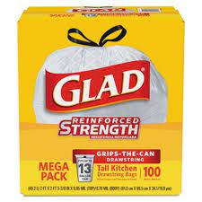 Glad offers leakguard, ripguard, forceflex and odorshield. Glad 78526 Tall 13 Gallon Drawstring Trash Bags 100 Bags Clo78526