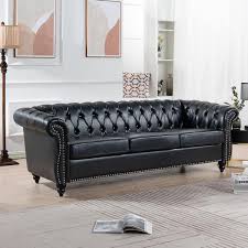 faux leather chesterfield straight sofa