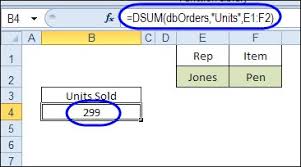 dsum and excel tables sum with