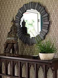 Black Round Mirror Taupe Moorish Tiles