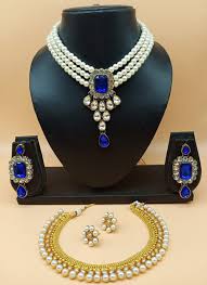 stone work jewellery set in blue
