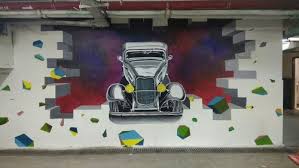 3d Car Wall Mural Painting In Parking