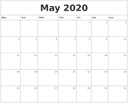 May 2020 Monthly Calendar