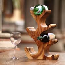 Hand Carved Suar Wood Wine Holder For 6