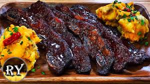 grilled beef flanken ribs with sriracha