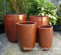 Tall Glazed Copper Red U Pot Planters
