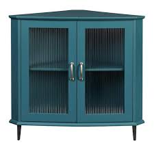 Modern Teal Blue Corner Cabinet With