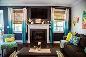 living room with turquoise accents