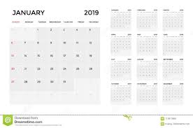 Calendar 2019 Template Calendar Planning Week Stock Vector