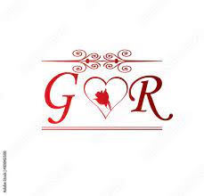 gr love initial with red heart and rose