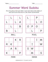 summer word sudoku for kids