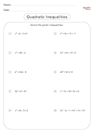 Quadratic Inequalities Worksheets With