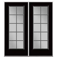 Masonite 72 In X 80 In Jet Black Steel Prehung Right Hand Inswing 10 Lite Clear Glass Patio Door Without Brickmold