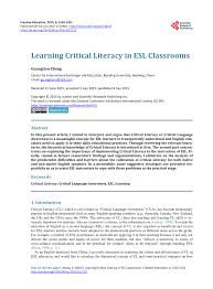 Pdf Learning Critical Literacy In Esl Classrooms