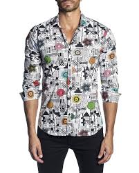Jared Lang Mens Semi Fitted Flower City Long Sleeve Button