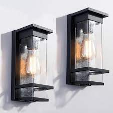 Maxax Montpelier 11 69 In H Black Hardwired Outdoor Wall Lantern Sconce With Dusk To Dawn Set Of 2