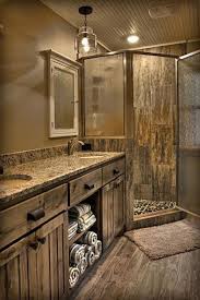 Glass Shower Doors Rustic Bathroom