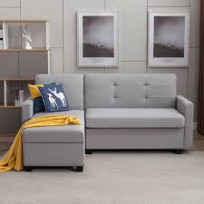 nestfair 78 3 in light gray linen upholstered sofa bed with twin size bed and storage chaise