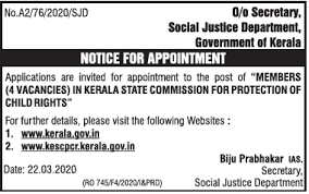 What is eligibility criteria for kerala government jobs? Kerala Government Jobs 2020 Members 04 Vacancies