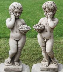 Pair Of Gemini Twins Stone Statues
