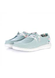 Hey dude was born in the summer of 2008, when italian footwear experts alessandro and dario wanted to share their brilliant idea with the world. Women S Flat Shoes Hey Dude Shoes Wendy Boho Light Blue Derna It