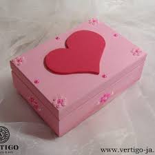 wooden box pink heart hand painted