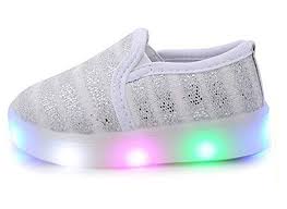 Usandy Girls Light Up Sequins Shoes Slip On Flashing Led Casual Loafers Flat Sneakers Toddler Little Kid Silver Us 11 5m