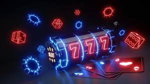 Casino Gambling Slot Machine and Dices Concept with Glowing Neon Isolated  on the Black Background - 3D Illustration Stock Illustration - Illustration  of blackjack, aces: 143813686