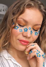 blue flower freckles makeup tutorial