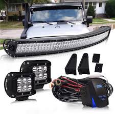 Quakeworld 52 Curved Led Light Bar 300w Flood Spot Combo Beam Led Bar W 2pcs 4in Off Road Driving Fog Lights With Wiring In 2020 Bar Lighting Automotive Boat Lights
