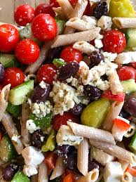 loaded vegetable greek pasta salad with