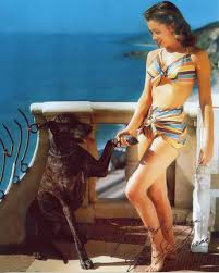 Marilyn Monroe shaking hands with a dog at Villa de Leon &#8212; Calisphere