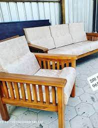 brown wooden teak wood sofa set 3 1 1