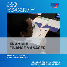 Create a detailed job ad with our finance manager job description and duties guide. Job Vacancy Eu Share Finance Manager Share Eu Asean European Union Support To Higher Education In The Asean Region